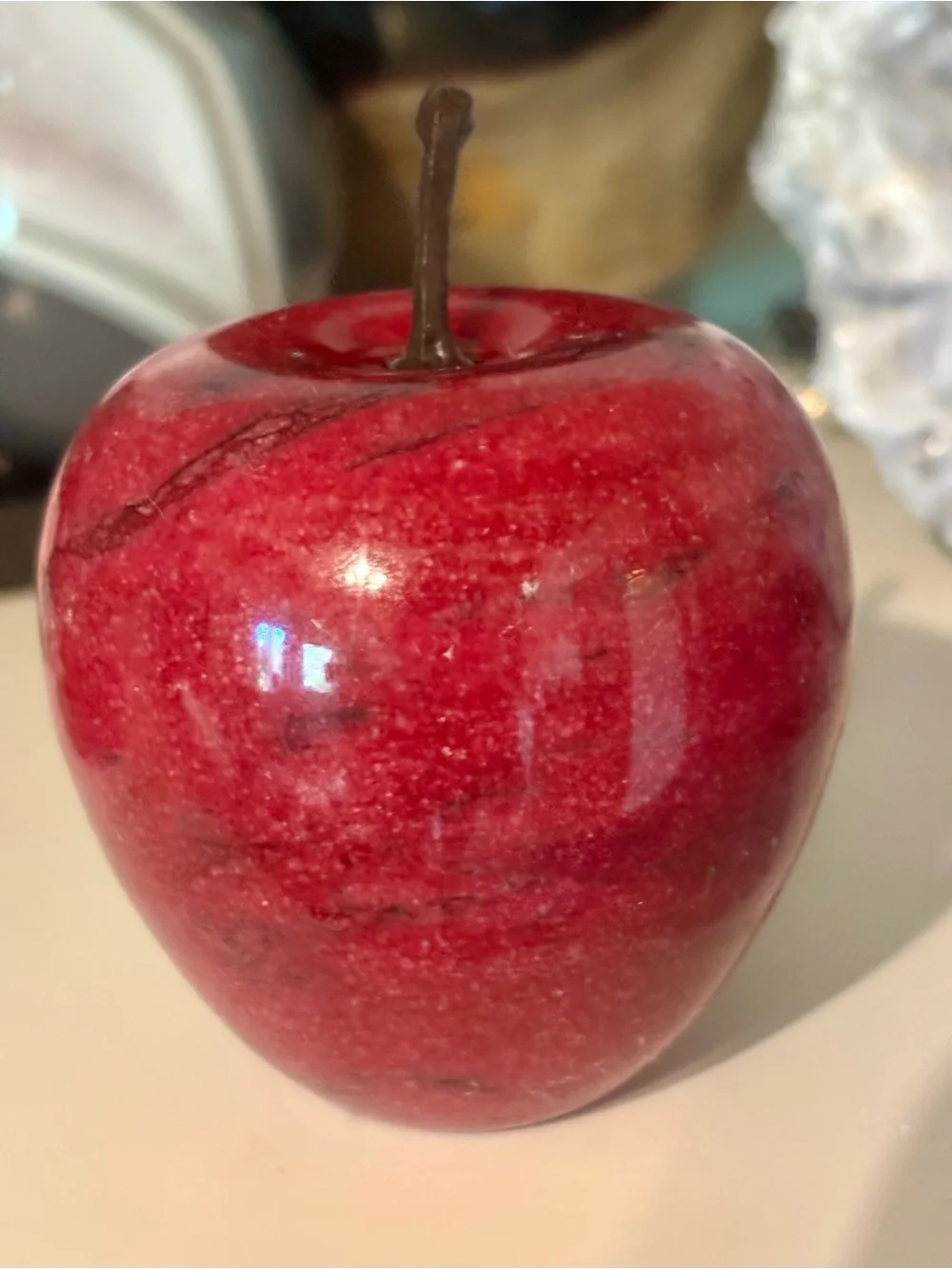 🍎💎 Red Aventurine Crystal Apple – Polished Natural Stone Carving 1 lb